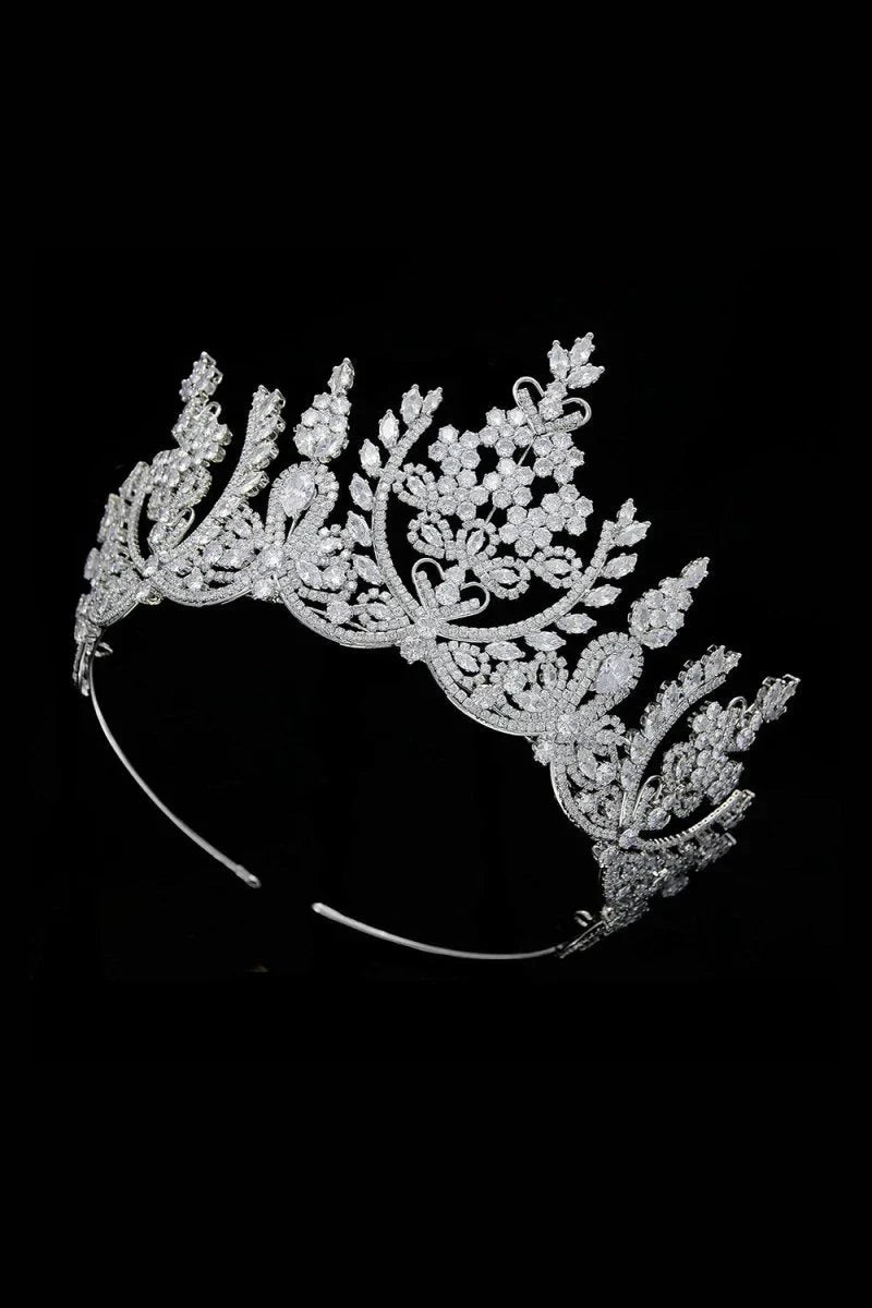 Silver Cubic Zirconia Tall Queen Round Tiara