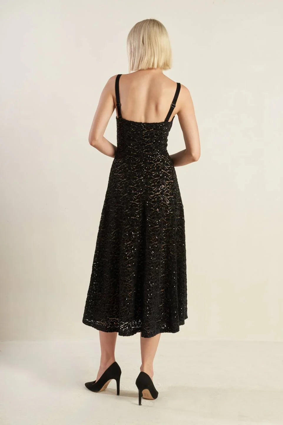 TIFFANY BLACK LACE MIDI DRESS