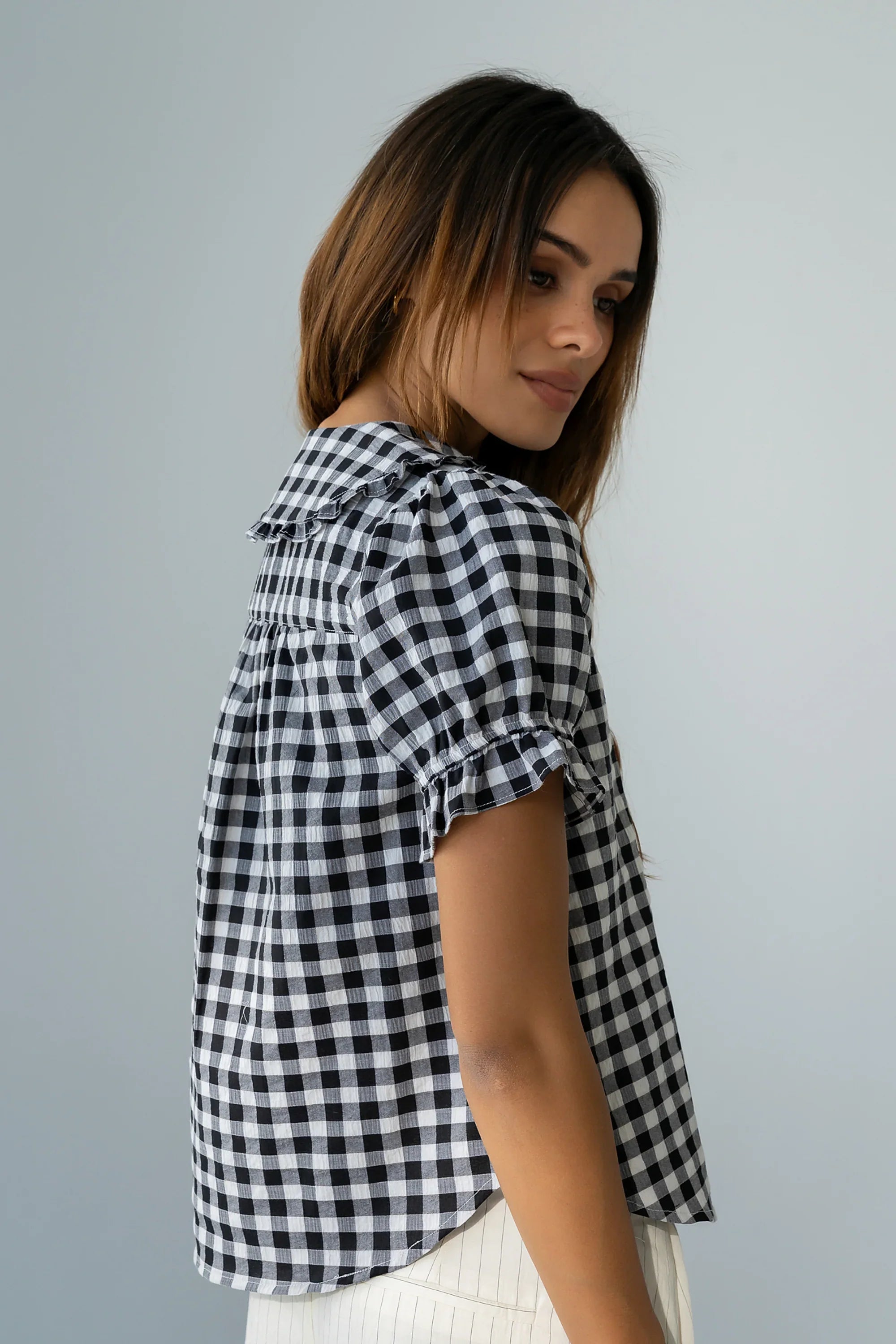Nelly Gingham Blouse in Black