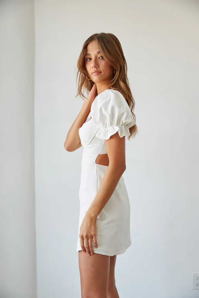 Drew Puff Sleeve Corset Linen Mini Dress