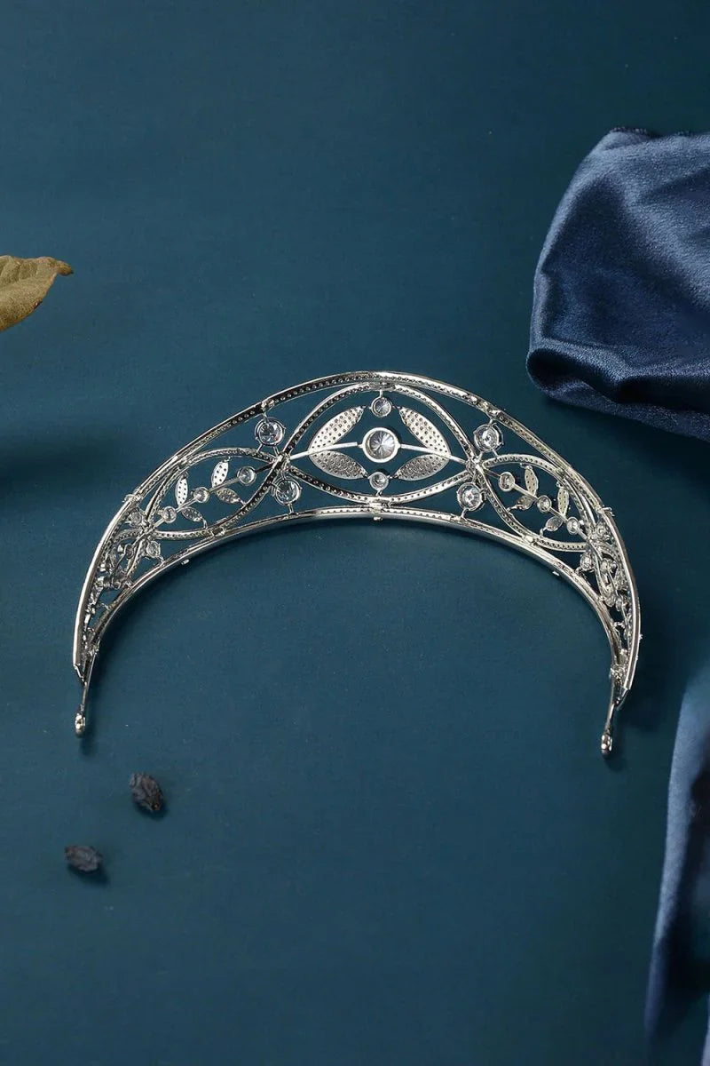 Silver Crystal Laurel Leaf Tiara