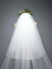 Ivory Lace Cathedral Veil with Blusher Long Wedding Veil