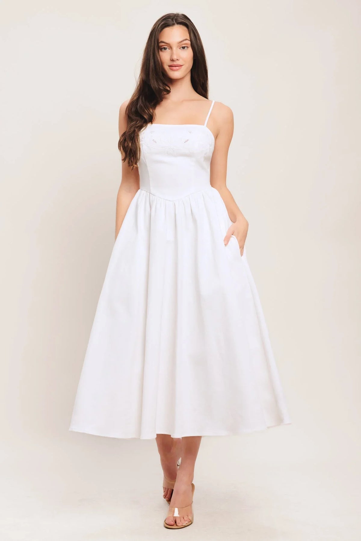 CLOUD PETAL WHITE DENIM MIDI DRESS