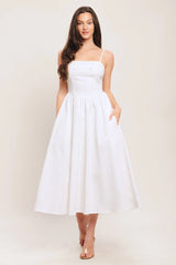 CLOUD PETAL WHITE DENIM MIDI DRESS
