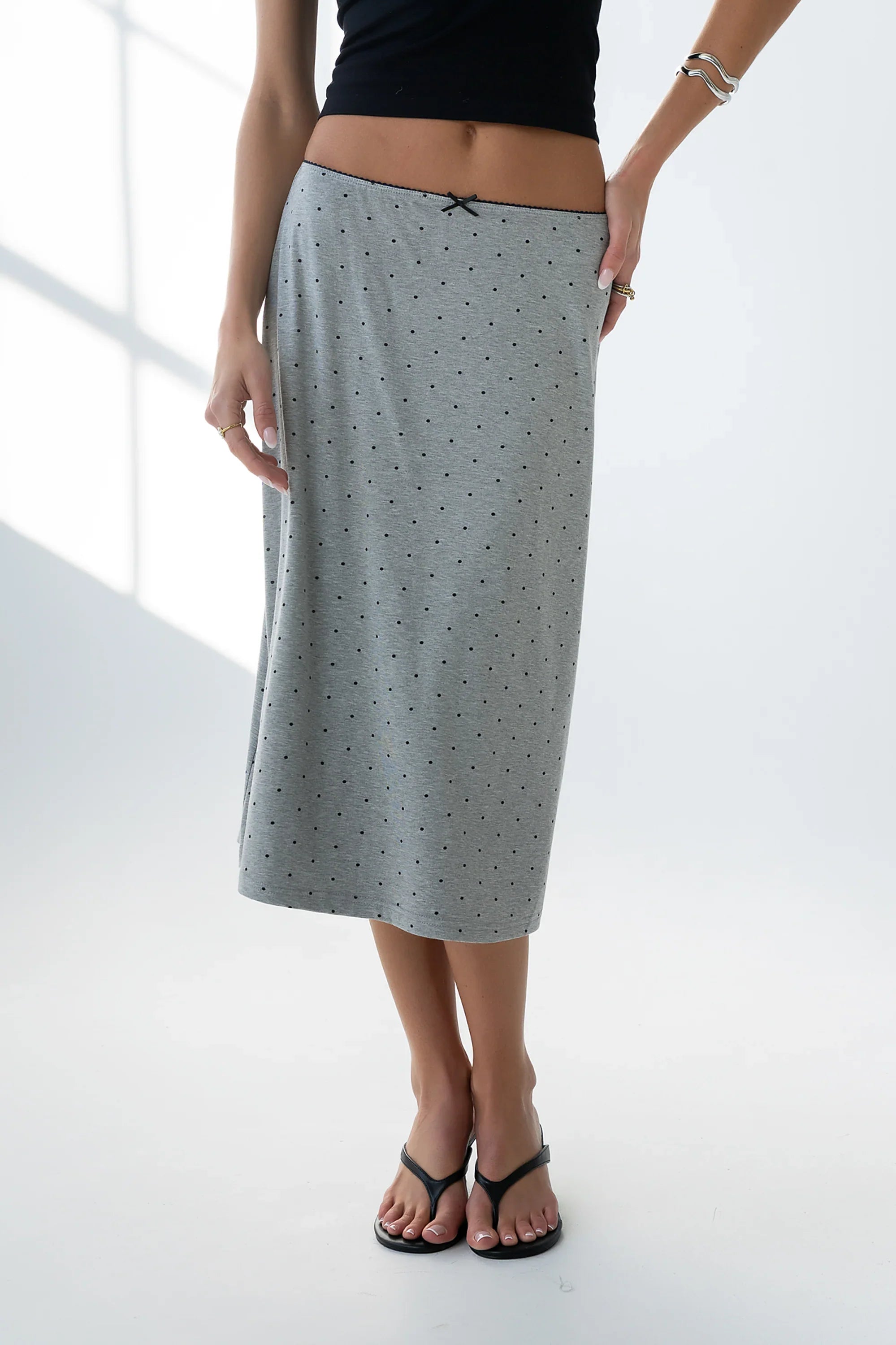 Jordyn Polka Dot Skirt in Heather Grey