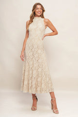 ELEGANT FLORAL STRETCH LACE MIDI DRESS