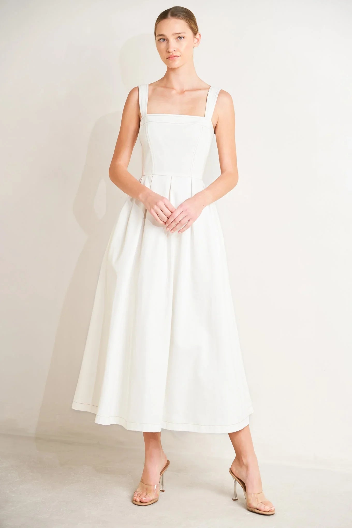 SERENE CHARM OFF WHITE MIDI DRESS