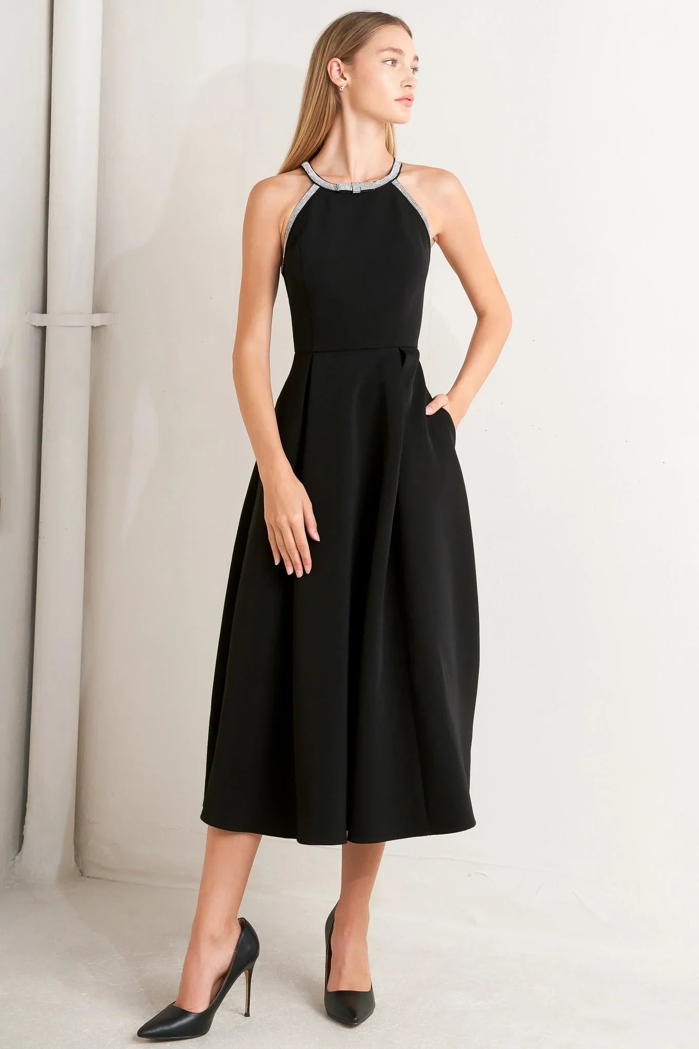 GALAXY CHARM BLACK MIDI DRESS