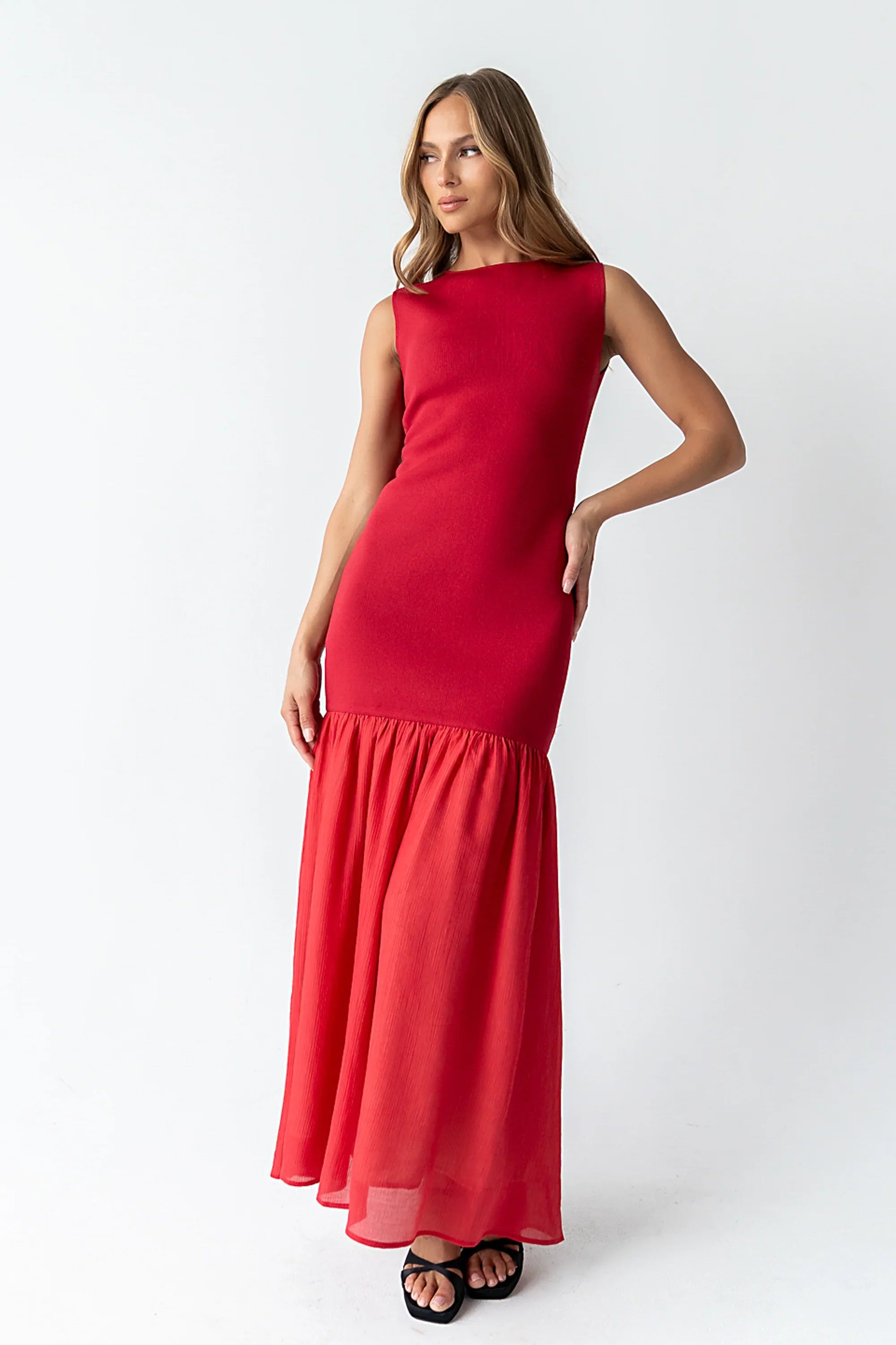 Lindsey Mermaid Maxi Dress in Red