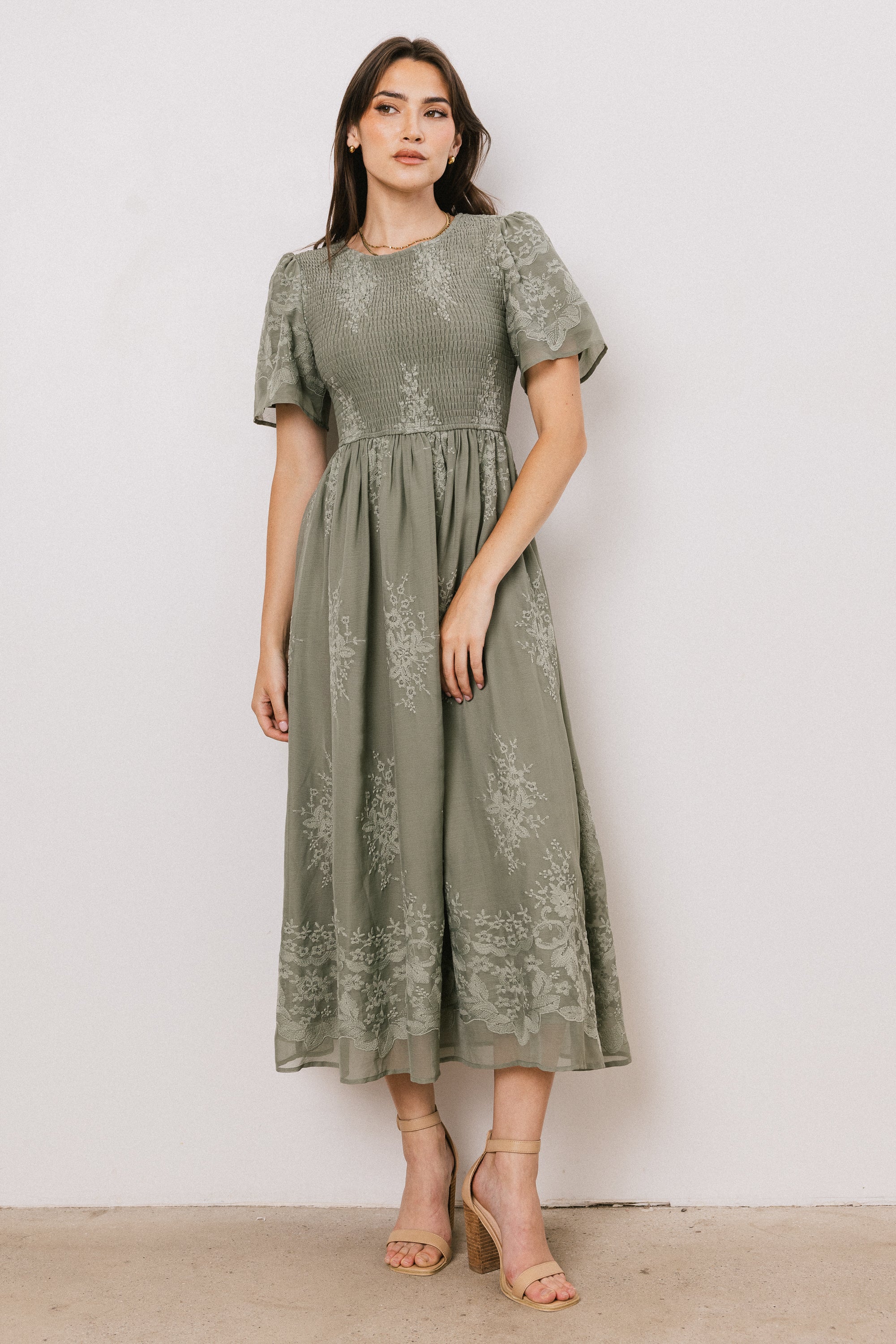 Alora Embroidered Dress in Sage