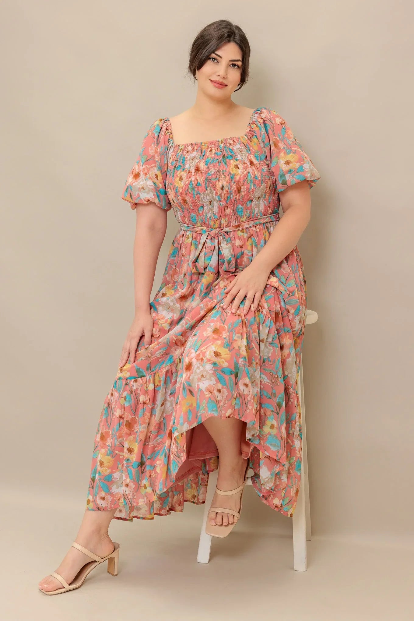 ROSY TWILIGHT FLORAL MIDI DRESS