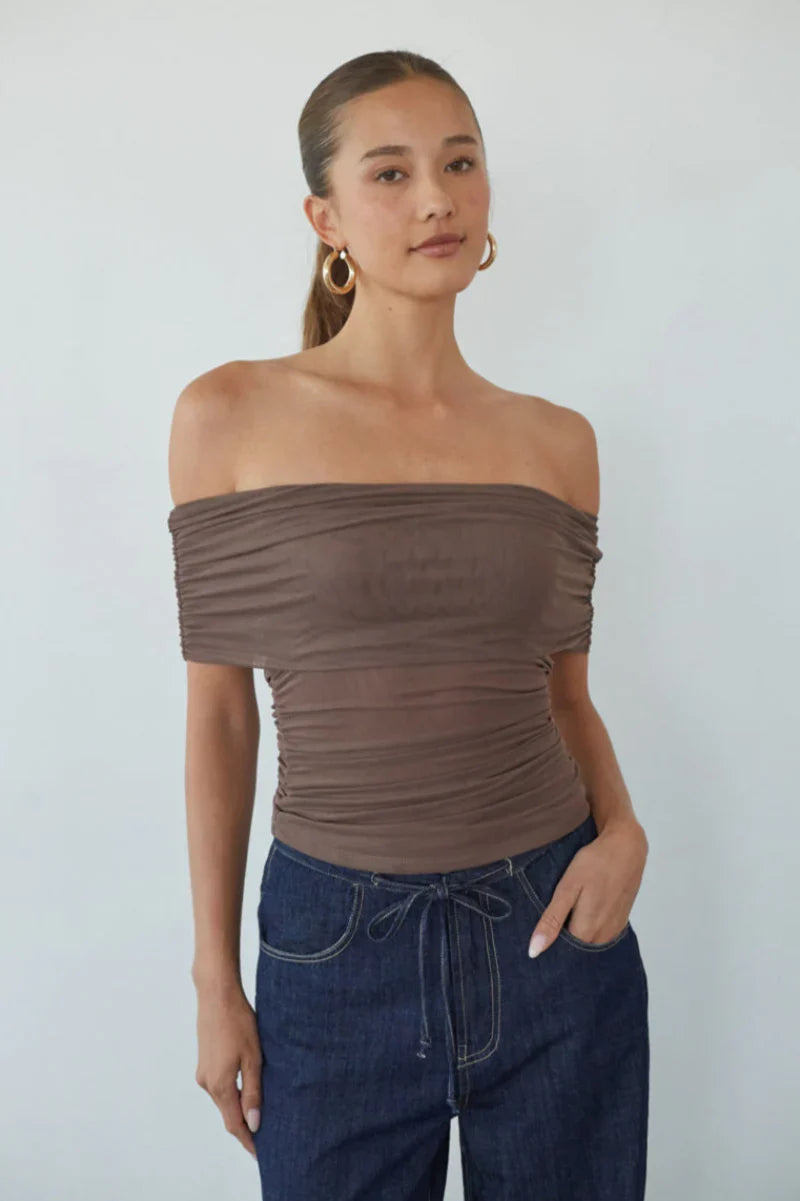 Vada Off the Shoulder Mesh Top