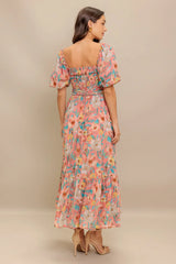 ROSY TWILIGHT FLORAL MIDI DRESS