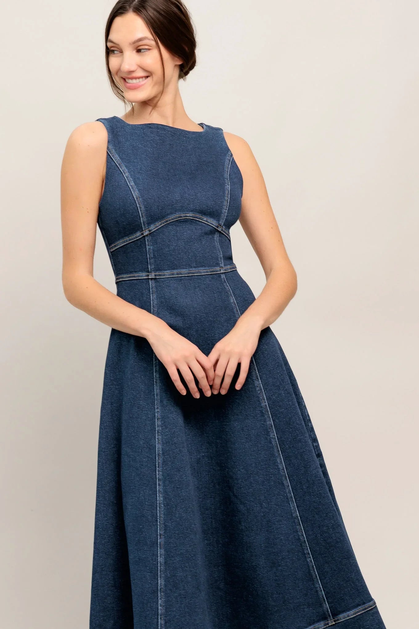 SIMPLE STATEMENT DENIM MIDI DRESS