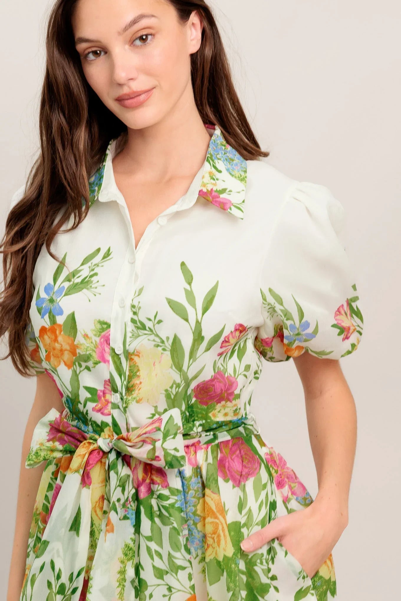 FRESH BLOSSOM IVORY FLORAL MIDI DRESS