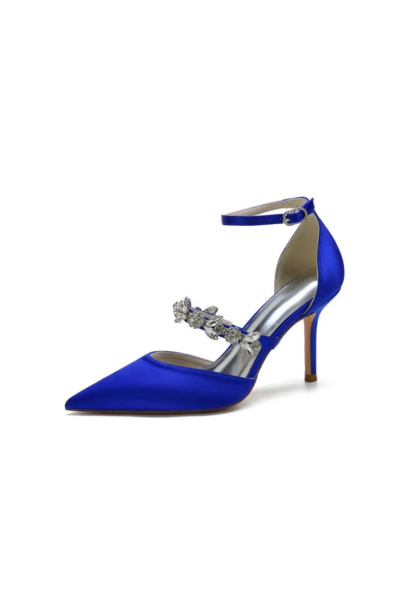 Satin High Heels with Rhinestone Strap