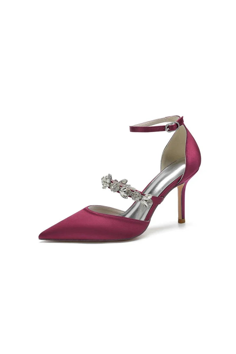 Satin High Heels with Rhinestone Strap