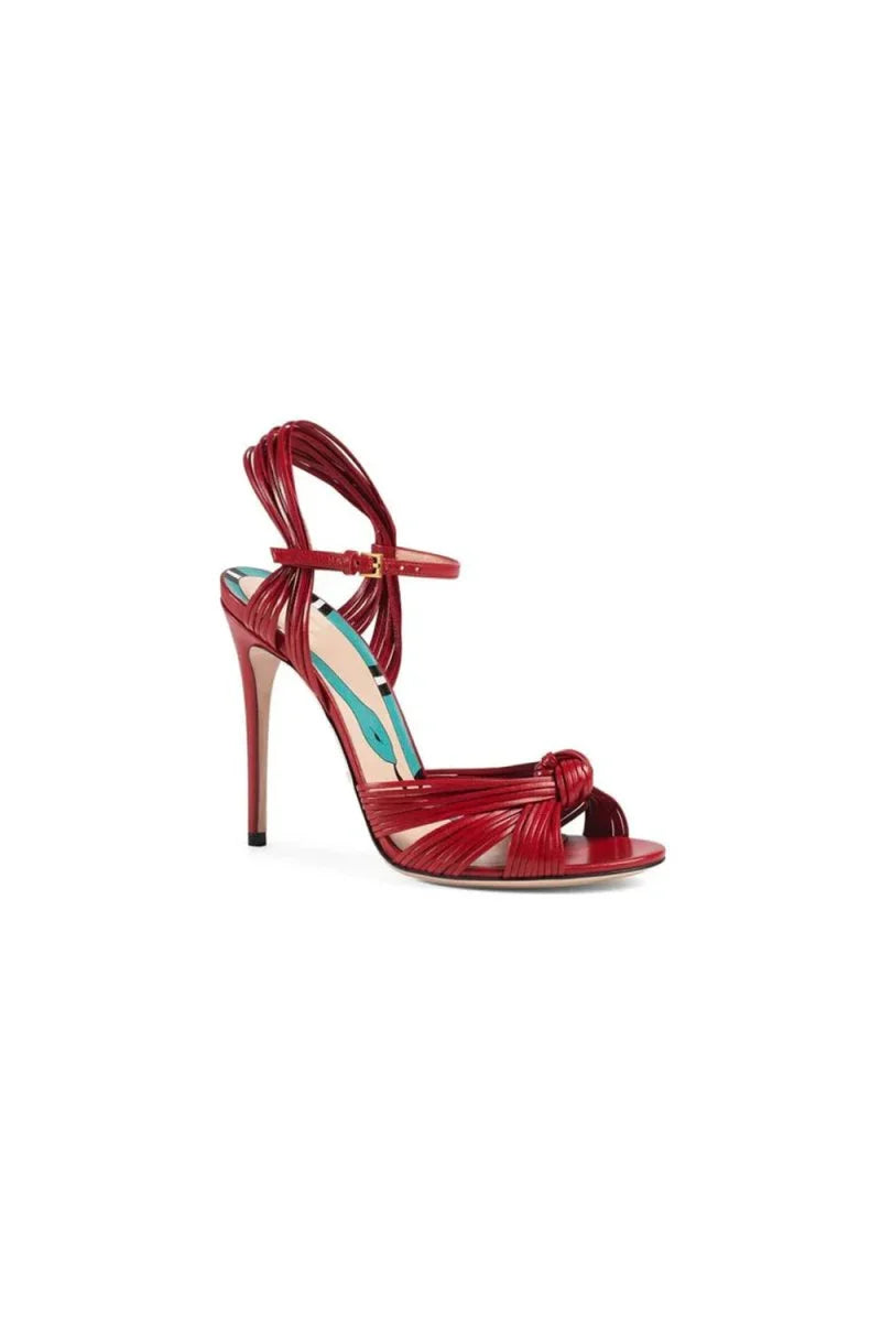 Gold Knotted Stiletto High Heel Sandals