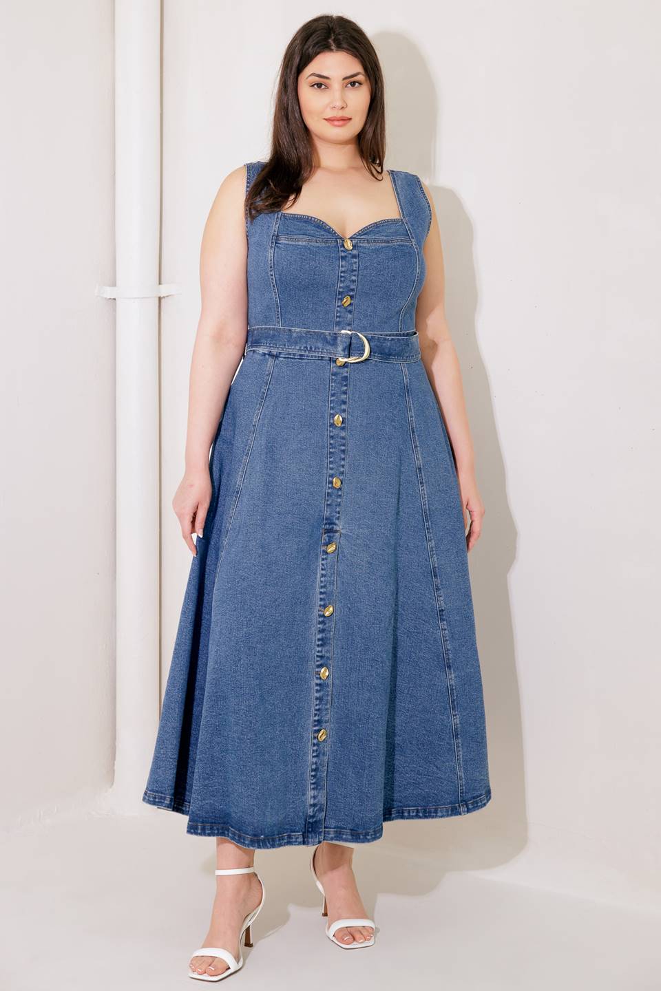 PRETTIEST BEHAVIOR DENIM MIDI DRESS