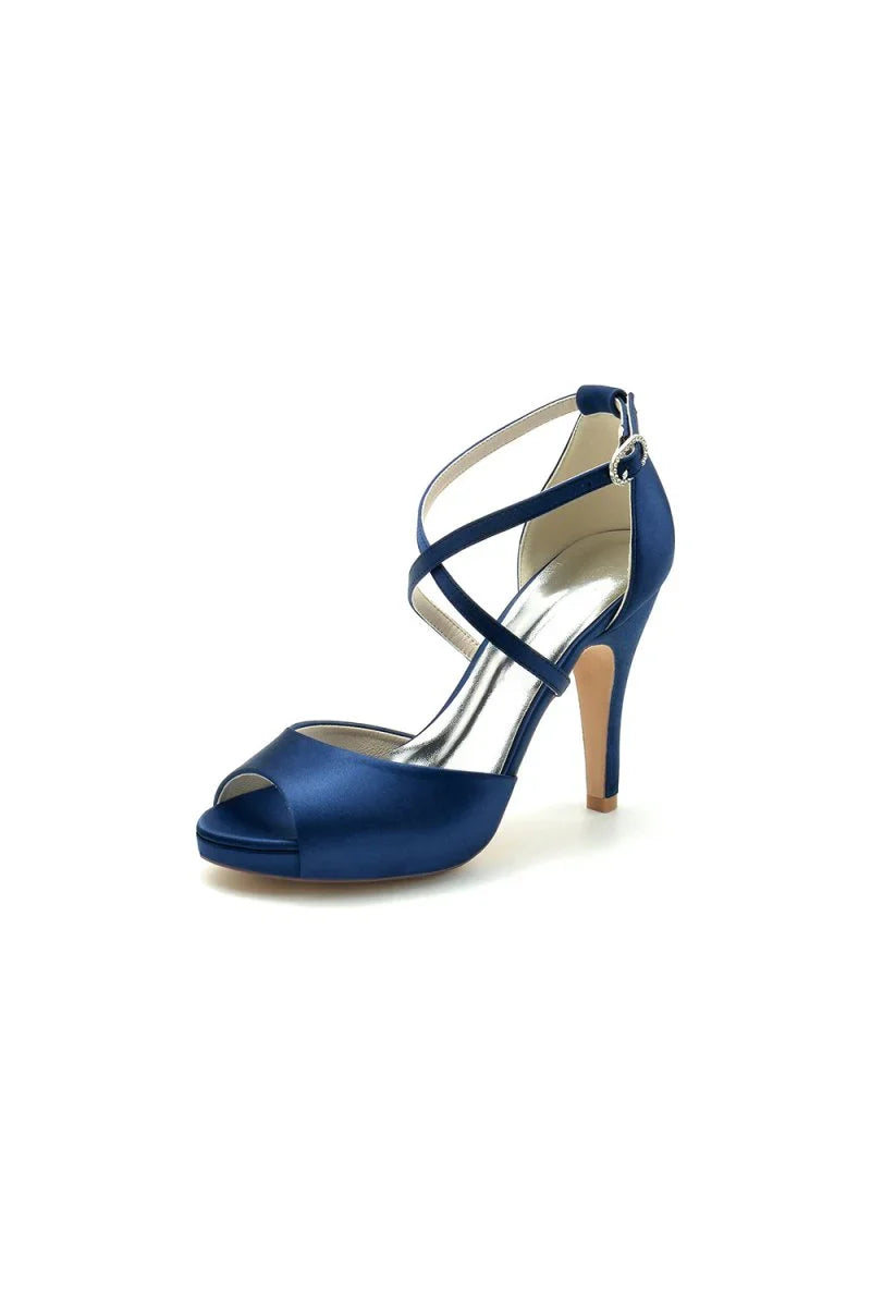 Navy Blue High Heels with Crossed Straps