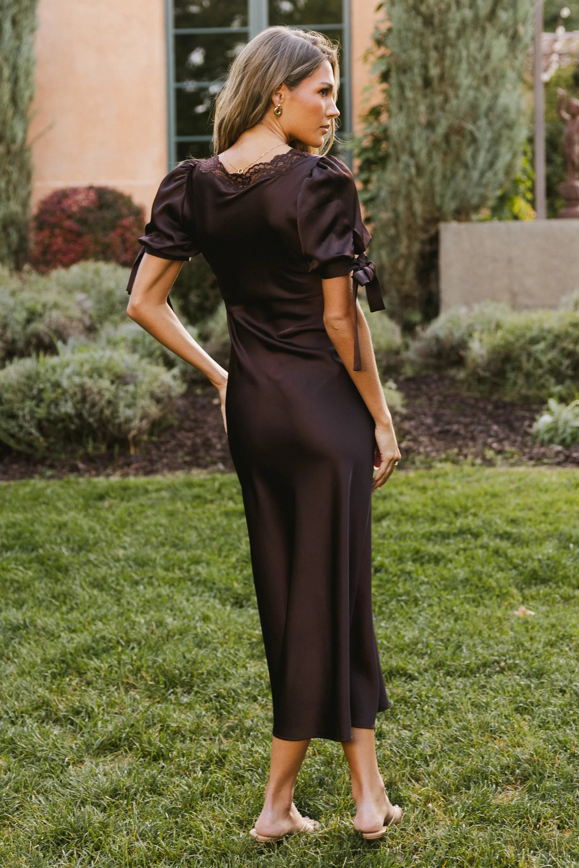 Amanda Lace Trim Maxi Dress in Brown