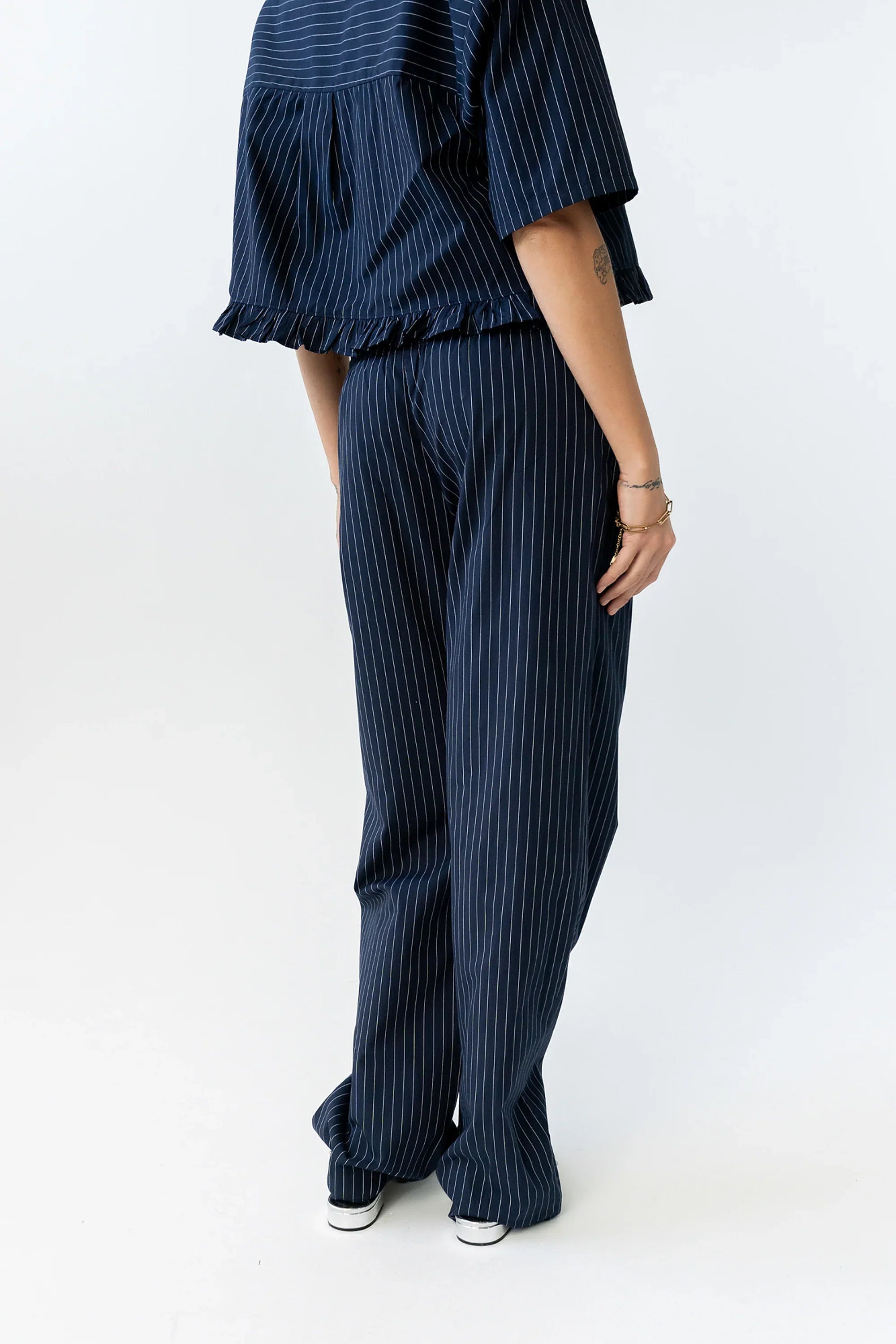 Melody Pinstripe Wide Leg Pants in Navy