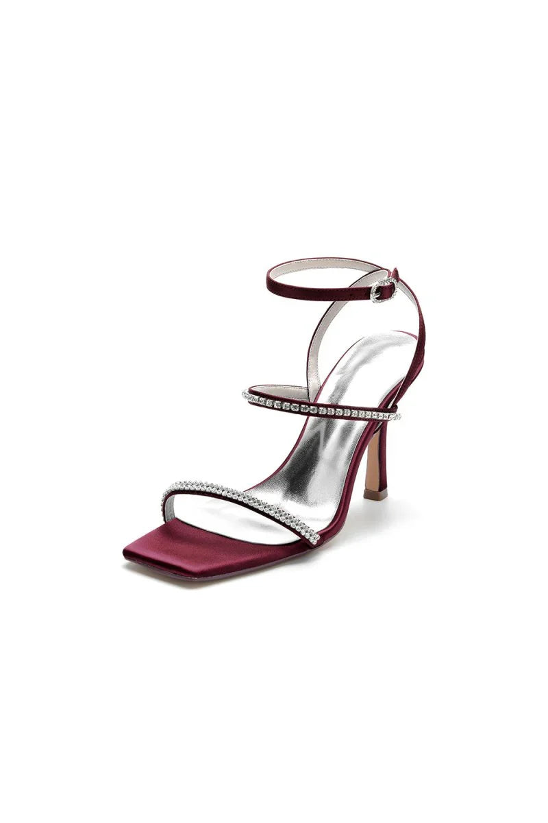 Crystal Cross Straps Square Open Toe Chunky Heels