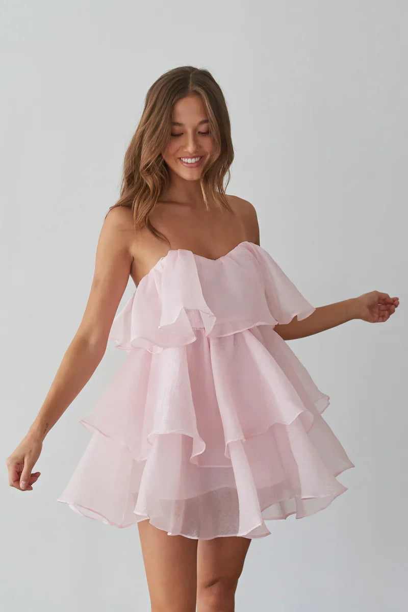 Alesia Tiered Organza Babydoll Mini Dress