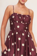 POLKA DOT CHIC BURGUNDY MIDI DRESS