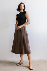 Tristan Mixed Media Midi Dress in Brown