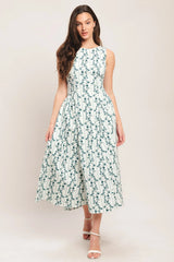 BLOOM COLUMNS BLUE FLORAL MIDI DRESS