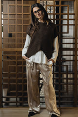 Gemma Satin Wide Leg Pants in Champagne