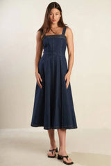 DOMINIQUE DARK DENIM MIDI DRESS