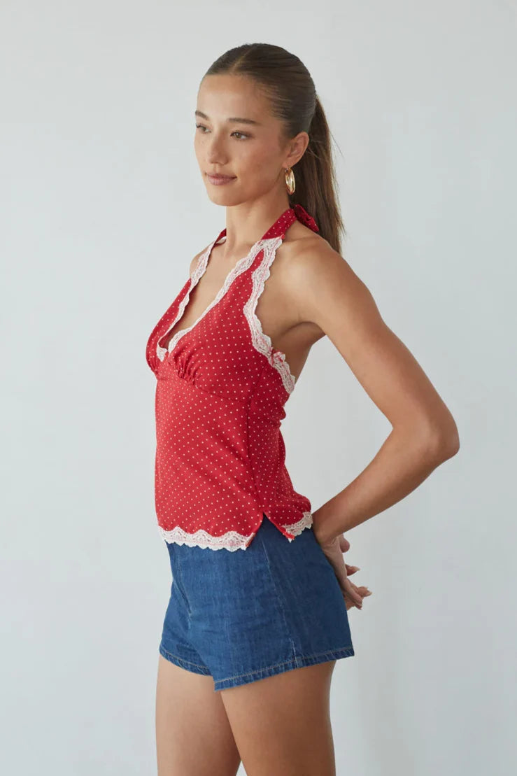 Leni Polka Dot Lace Halter Top