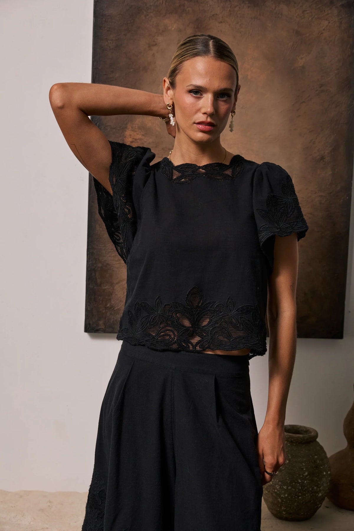 Molly Embroidered Top in Black