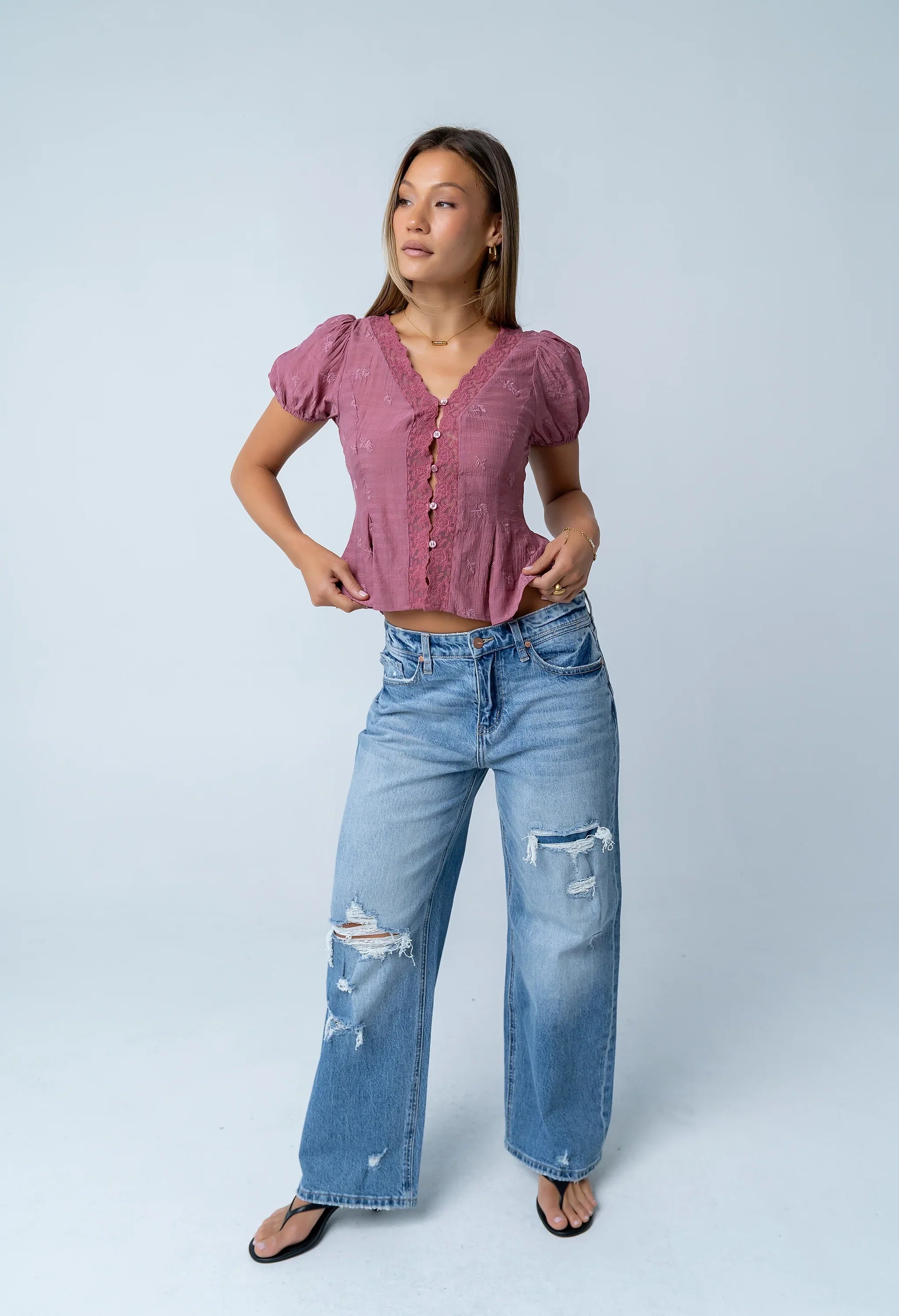 Brianna Embroidered Blouse in Brick