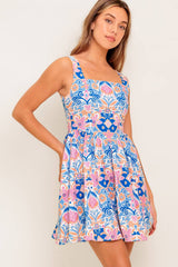 KENDRA BLUE CORAL PRINT MINI DRESS