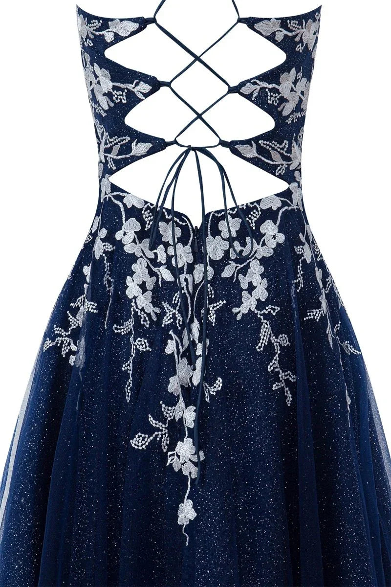 Aline Short Glitter Tulle Homecoming Dress with Appliques