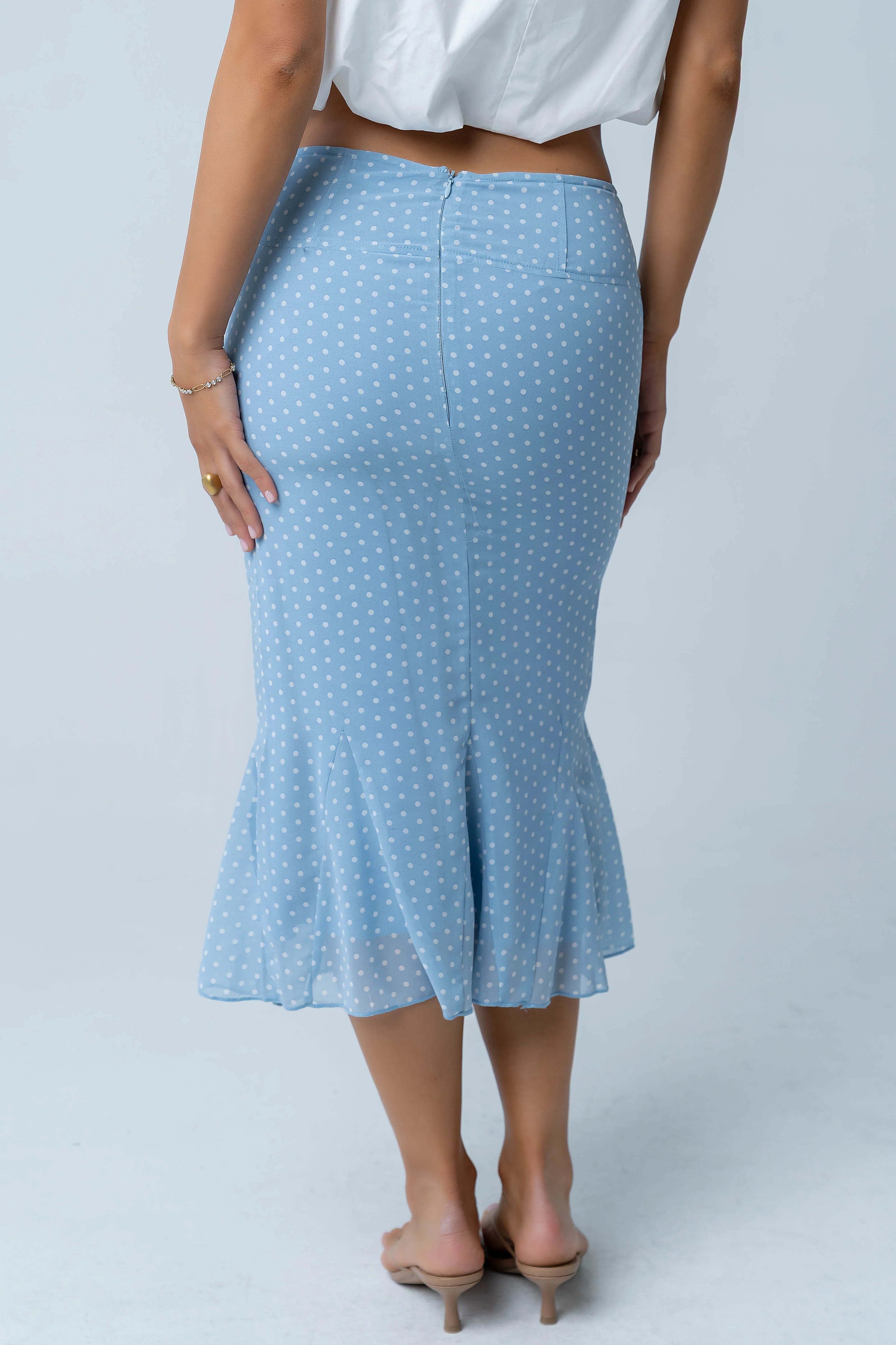 Gigi Polka Dot Midi Skirt in Blue