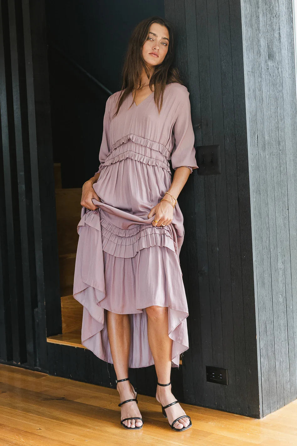 Willa Sleeved Ruffle Dress in Lavender