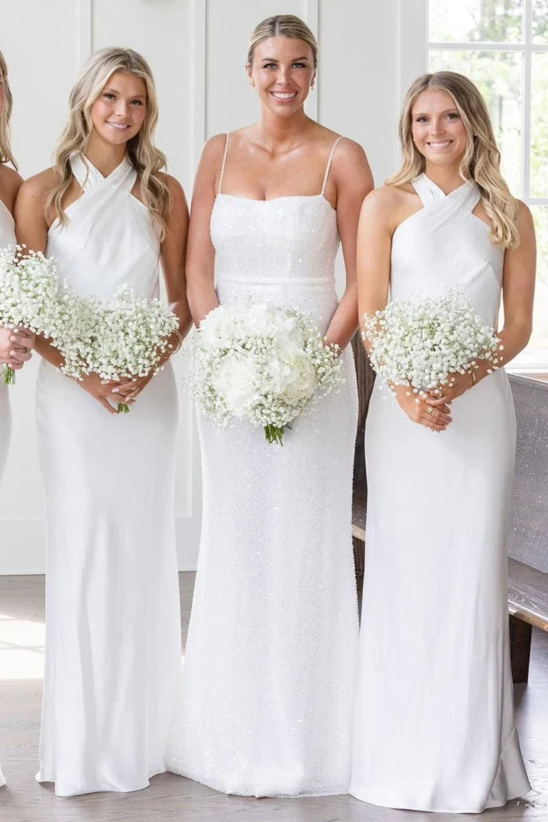 Black Halter Cutout Back Long Bridesmaid Dress