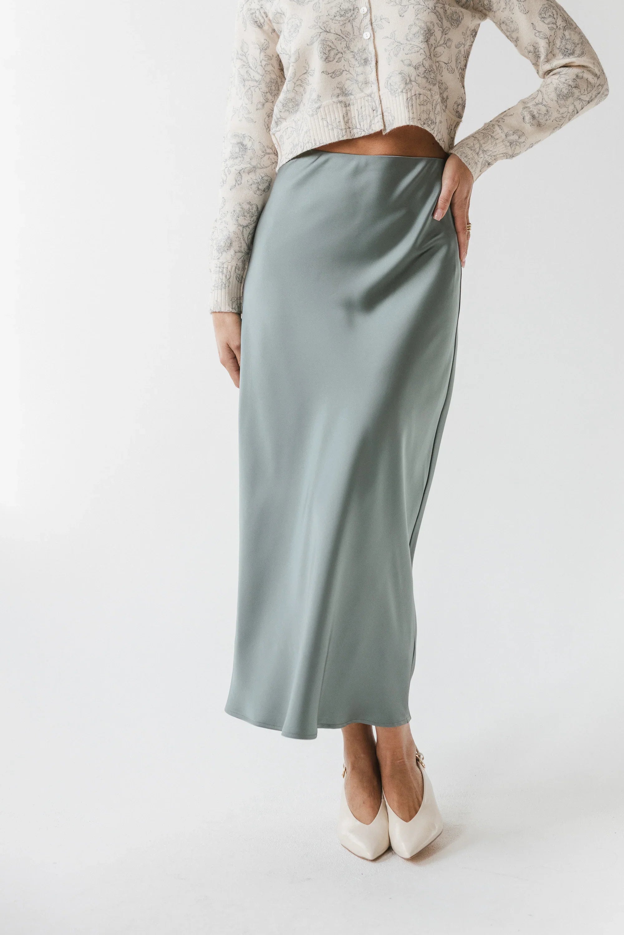 Tory Satin Maxi Skirt in Teal