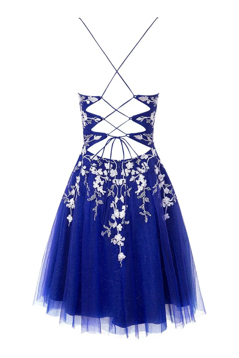 Aline Short Glitter Tulle Homecoming Dress with Appliques