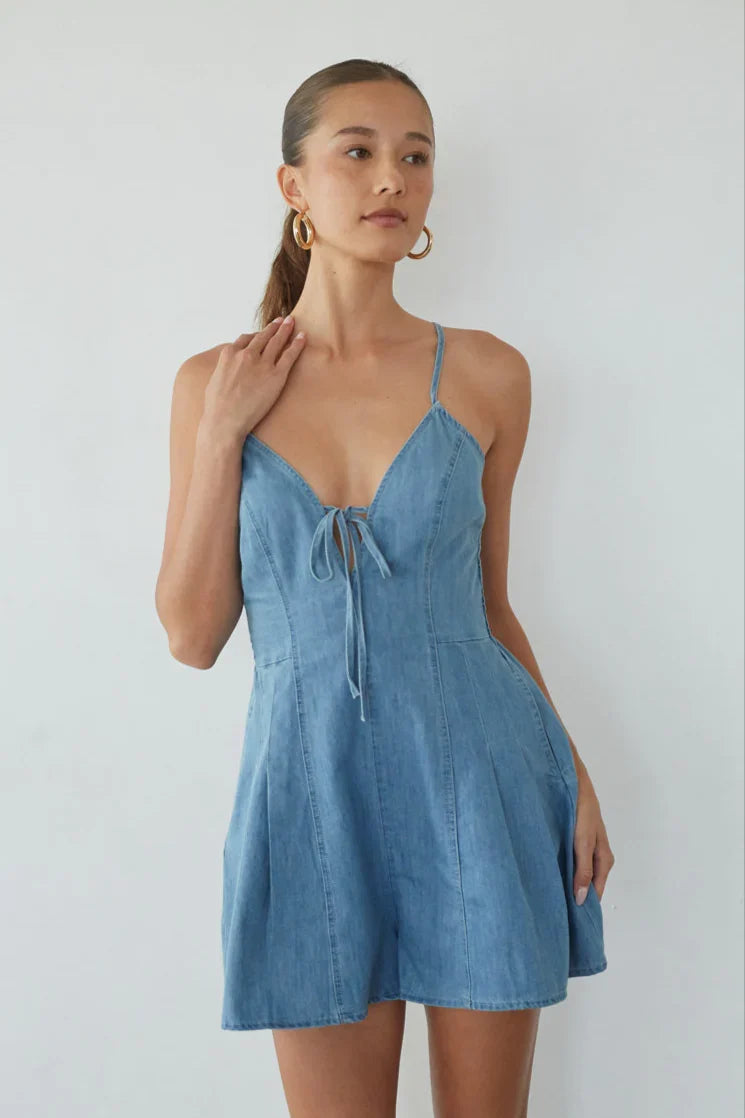 Bea Front Tie Denim Romper