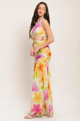 WARM BREEZE BLOOMS POWER MESH MAXI DRESS