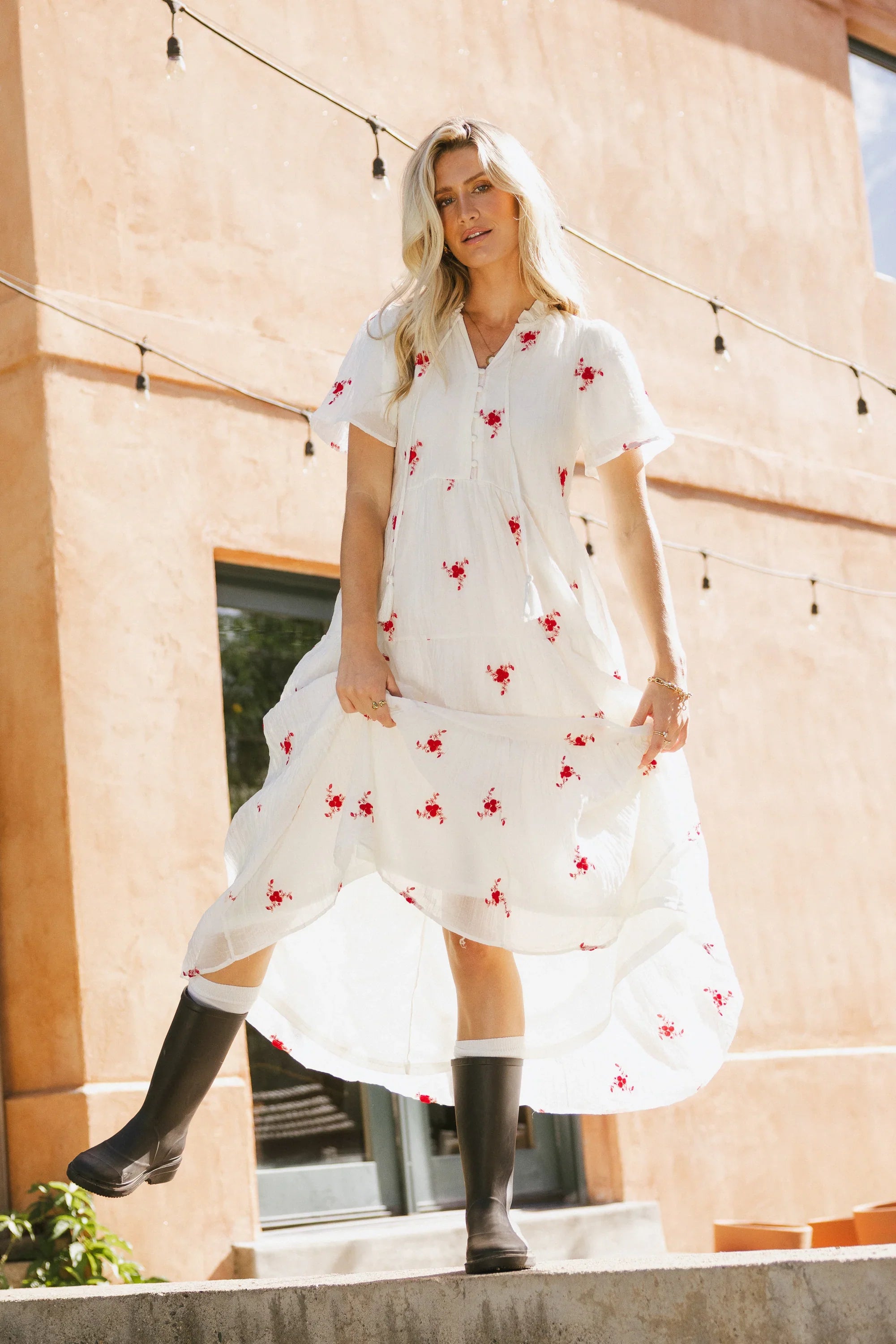 Flynn Embroidered Maxi Dress in Red