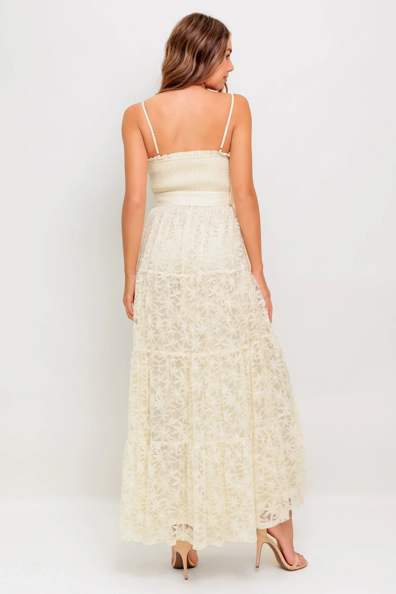 PARADISE AWAITS CREAM LACE ANKLE DRESS
