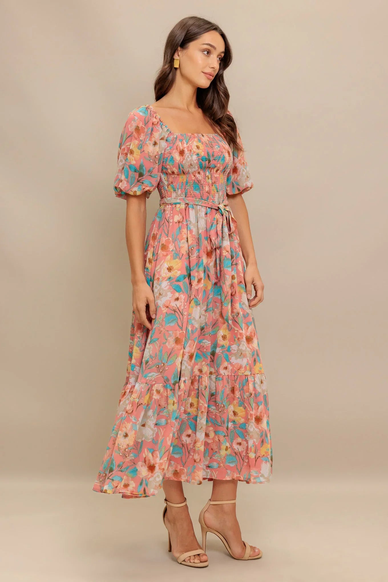 ROSY TWILIGHT FLORAL MIDI DRESS