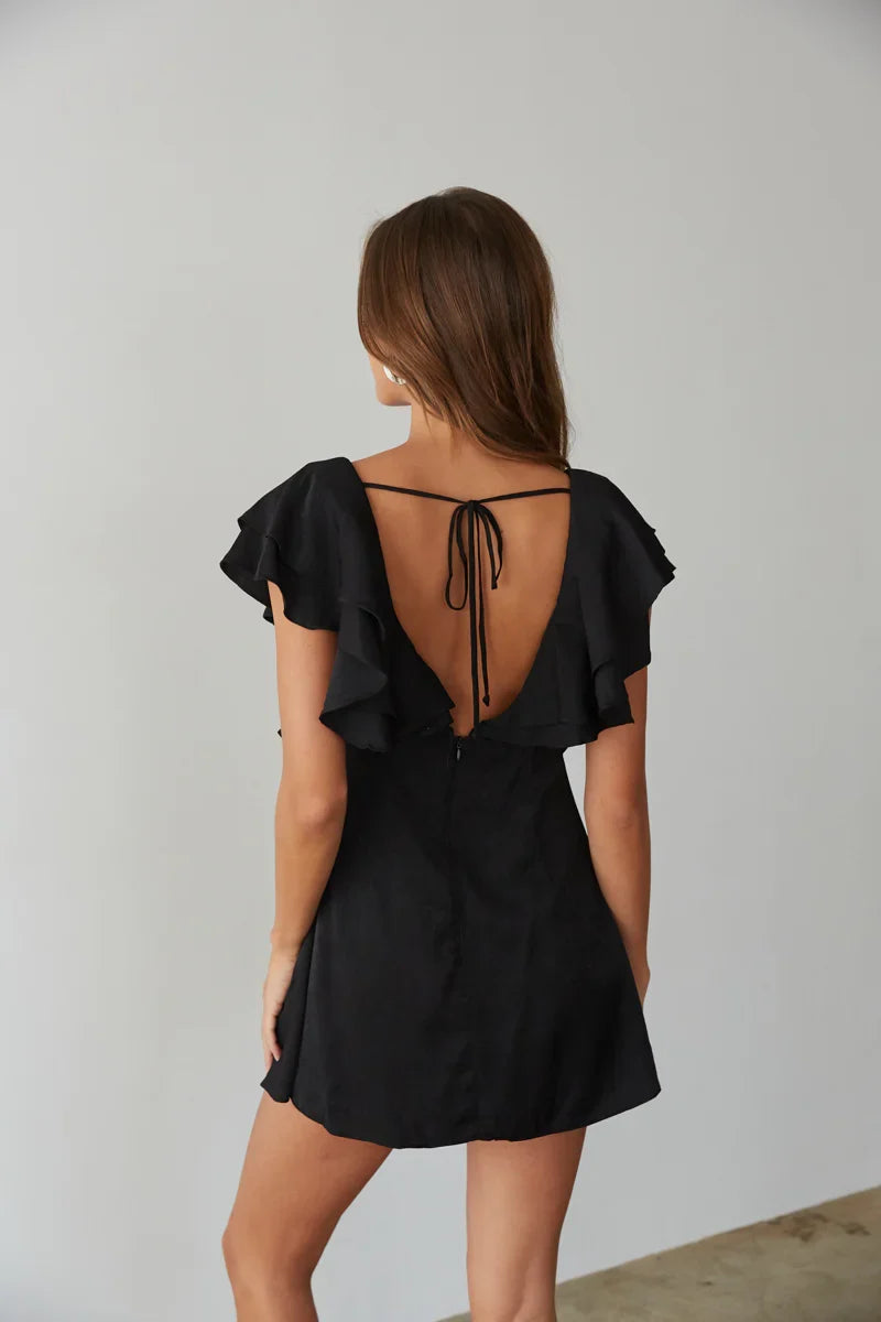 Junie Open Back Flutter Sleeve Mini Dress