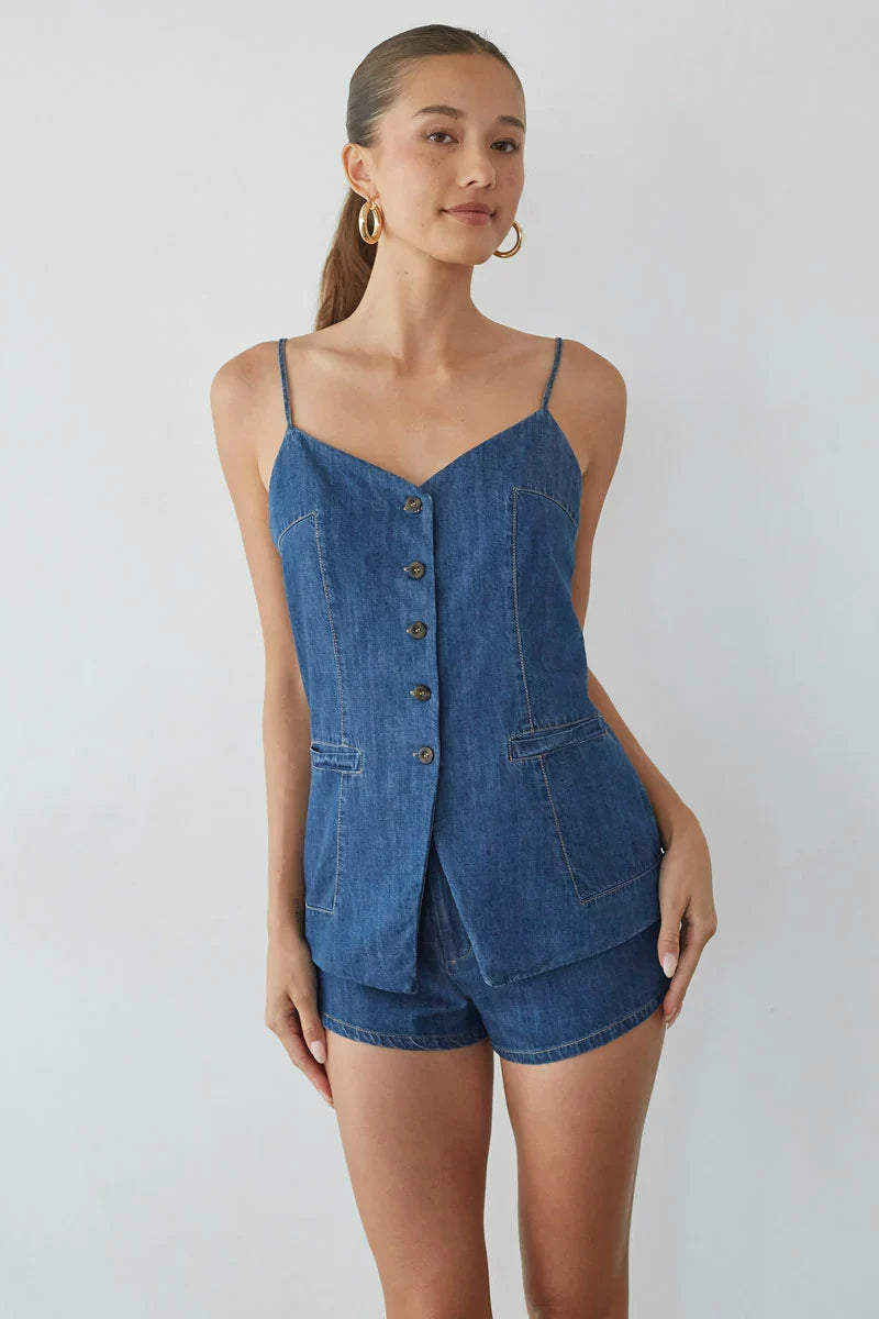 Amena Button Up Denim Vest